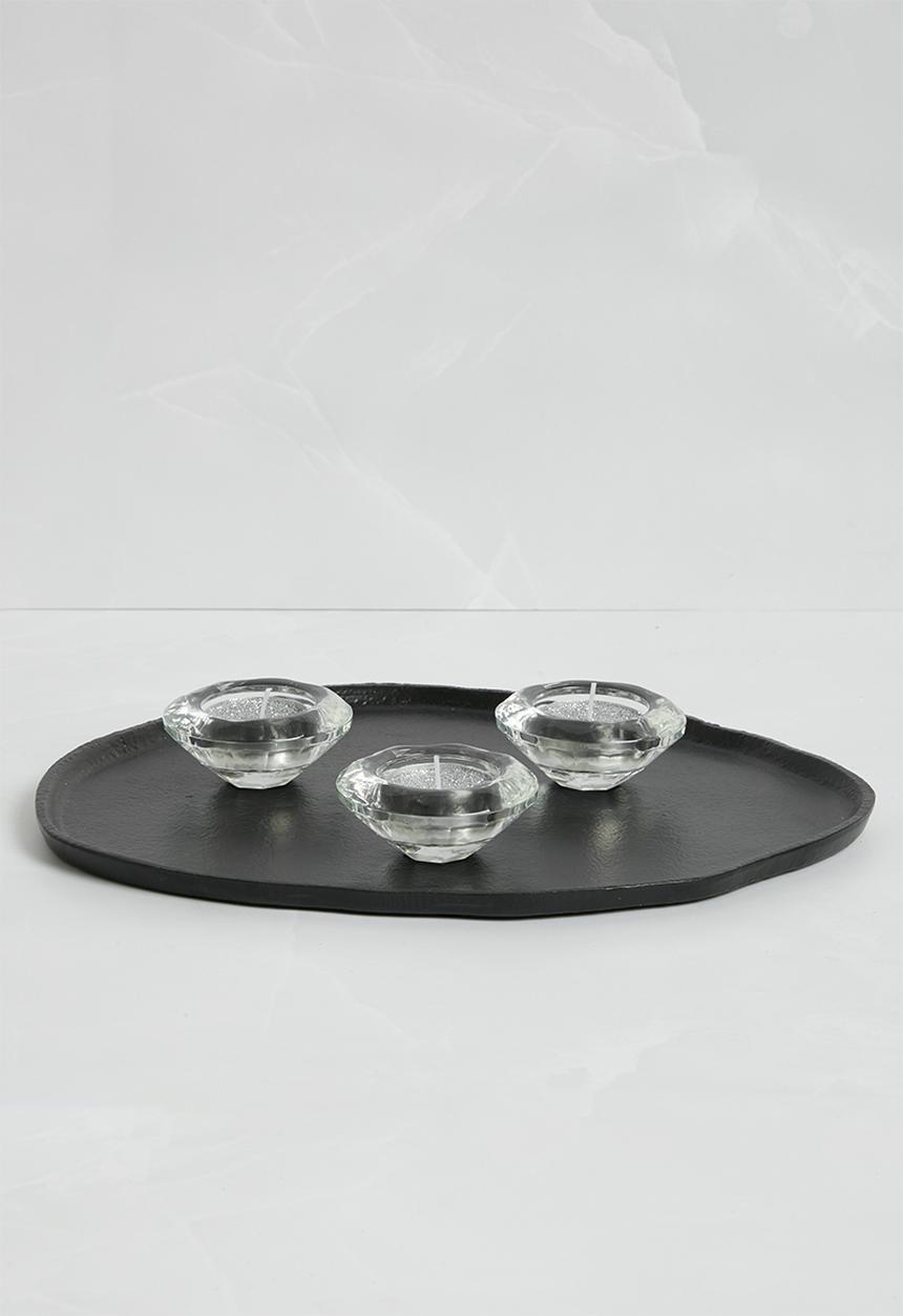 H&S - Pebble candle tray - black