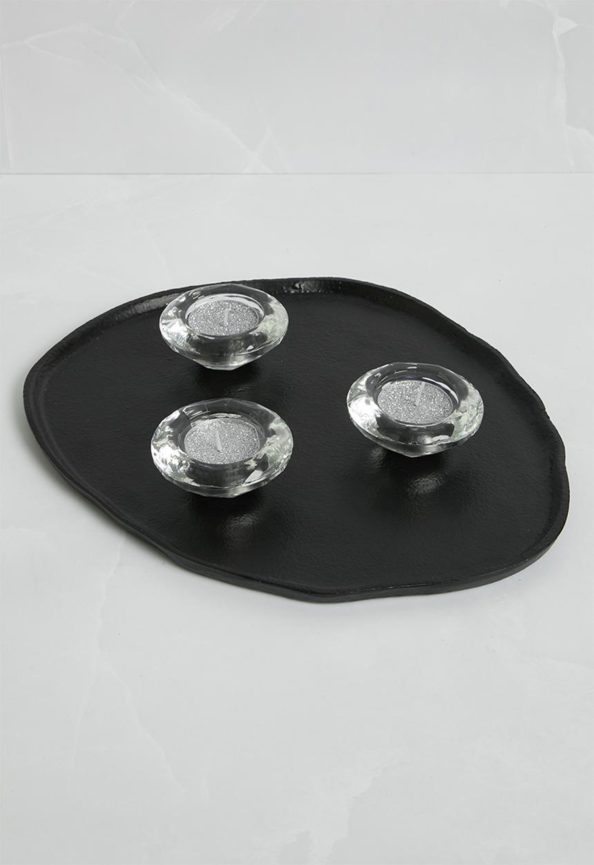 H&S - Pebble candle tray - black