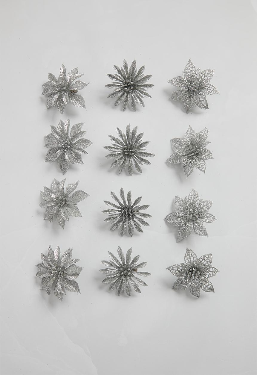 H&S - Flower Glitter Clip - silver