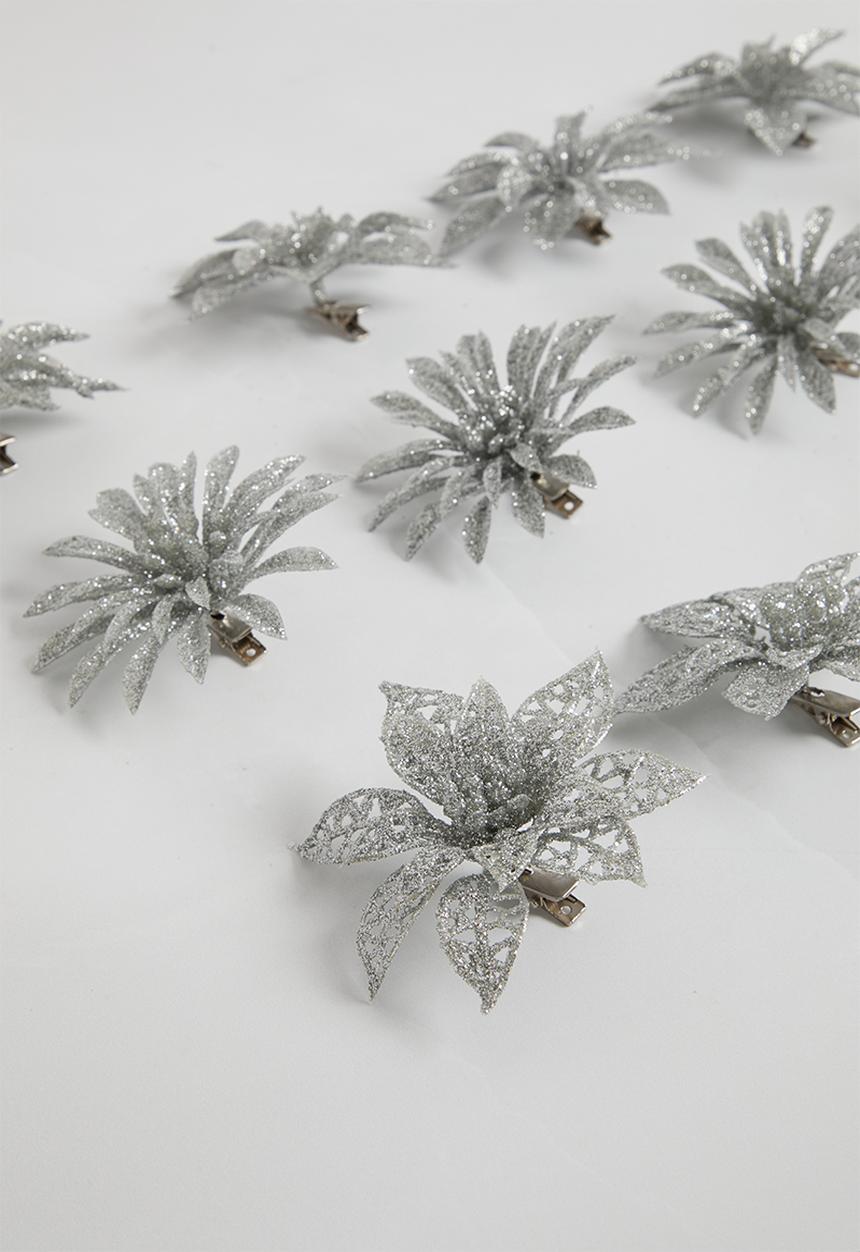 H&S - Flower Glitter Clip - silver