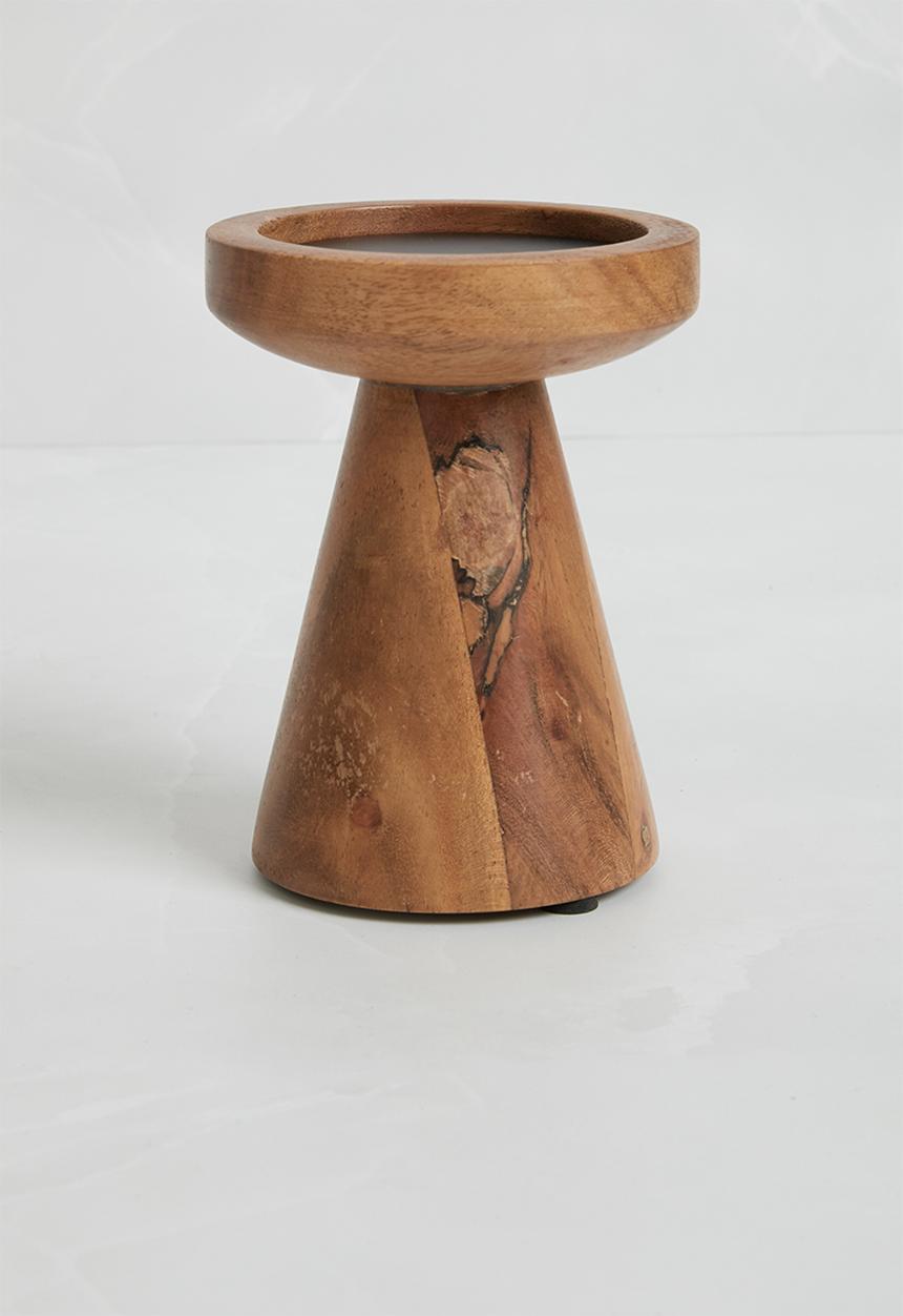H&S - Acacia wood pillar candle holder - brown