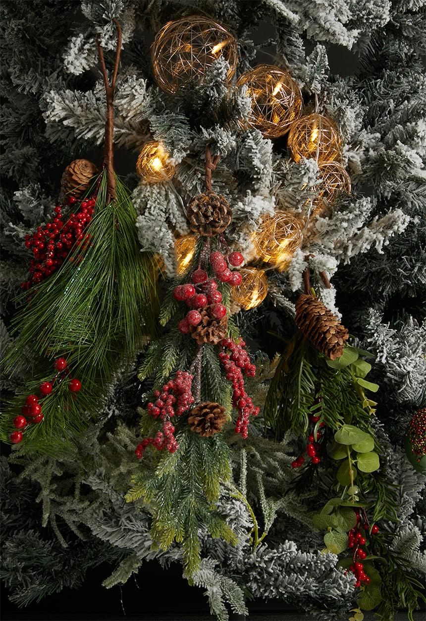 H&S - Red berry xmas tree décor set of 3 - green