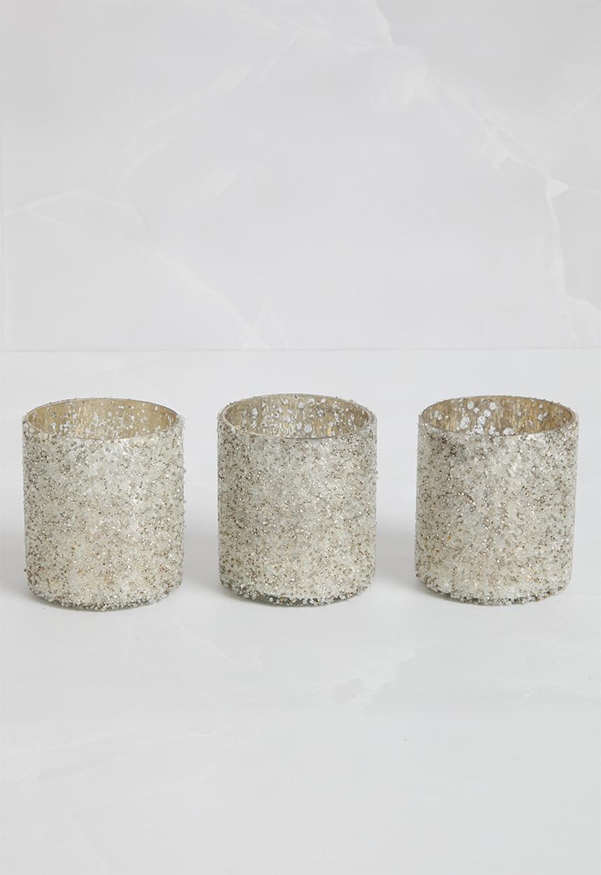 H&S - Beaded tealight holder set of 3 - silver