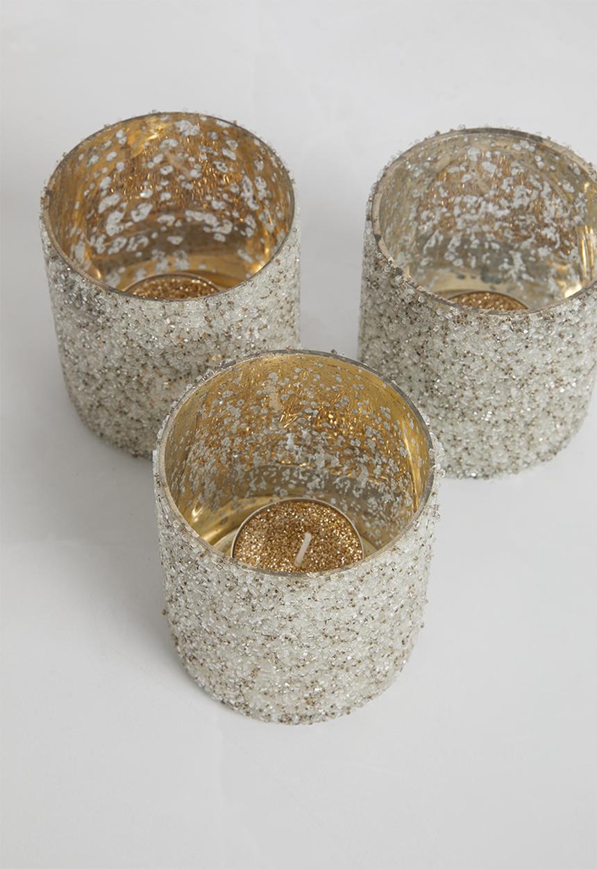 H&S - Beaded tealight holder set of 3 - silver