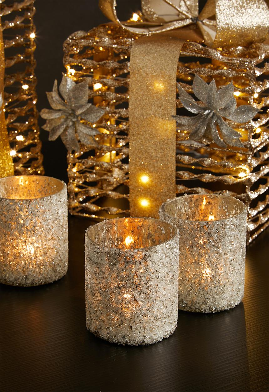 H&S - Beaded tealight holder set of 3 - silver