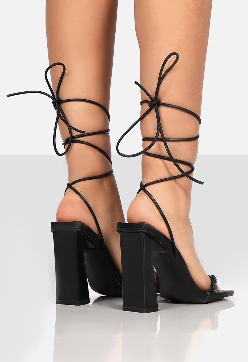 Public Desire - Cleo square toe strappy lace up - black