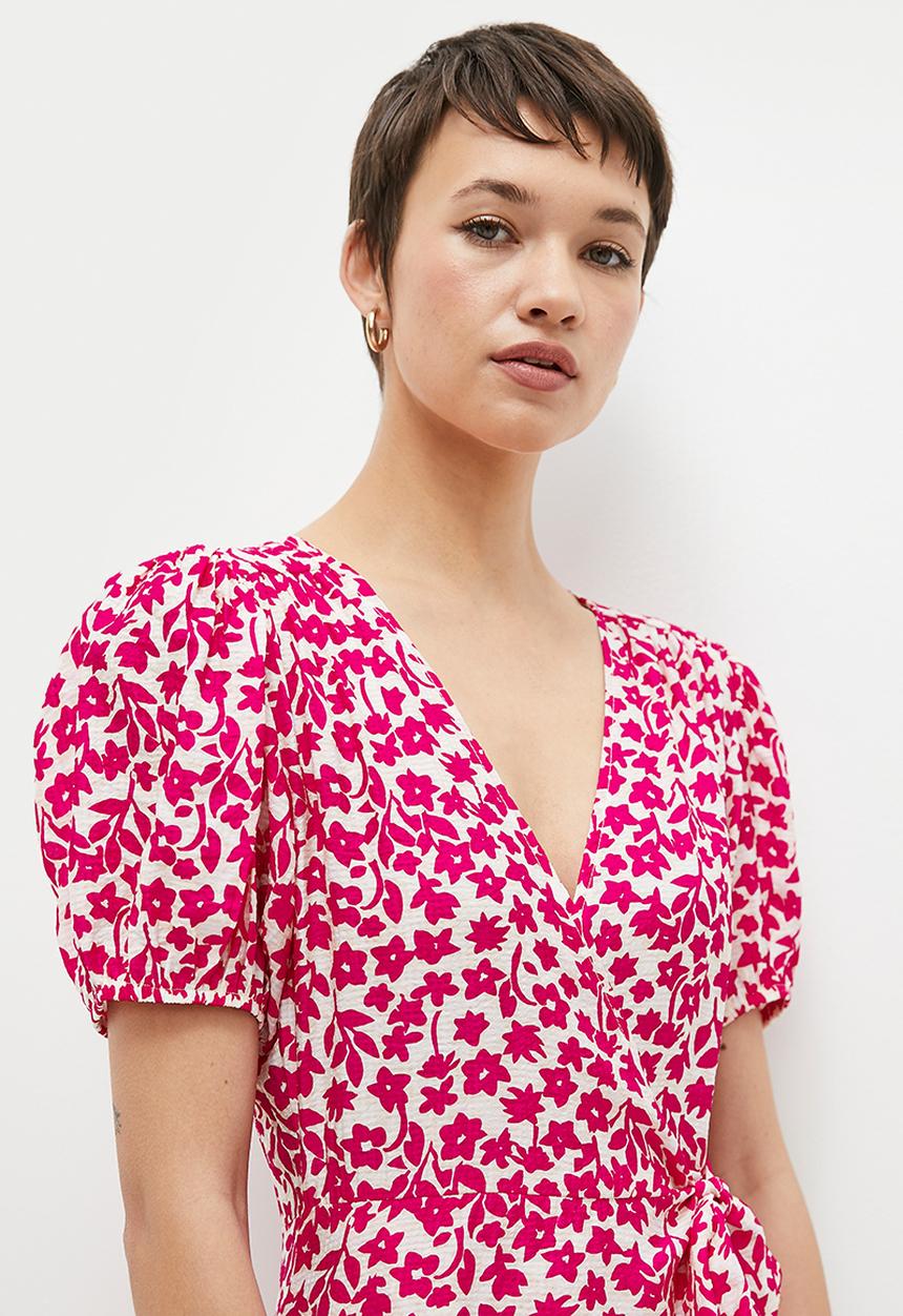 Me&B - The V Neck Wrap Dress - Pink Azalea