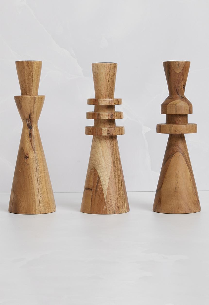 H&S - Taper dinner candle holder set of 3 - natural