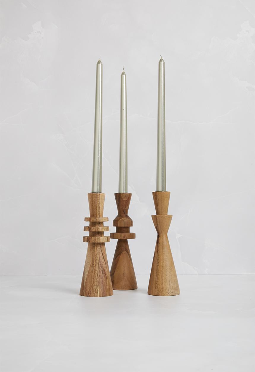 H&S - Taper dinner candle holder set of 3 - natural