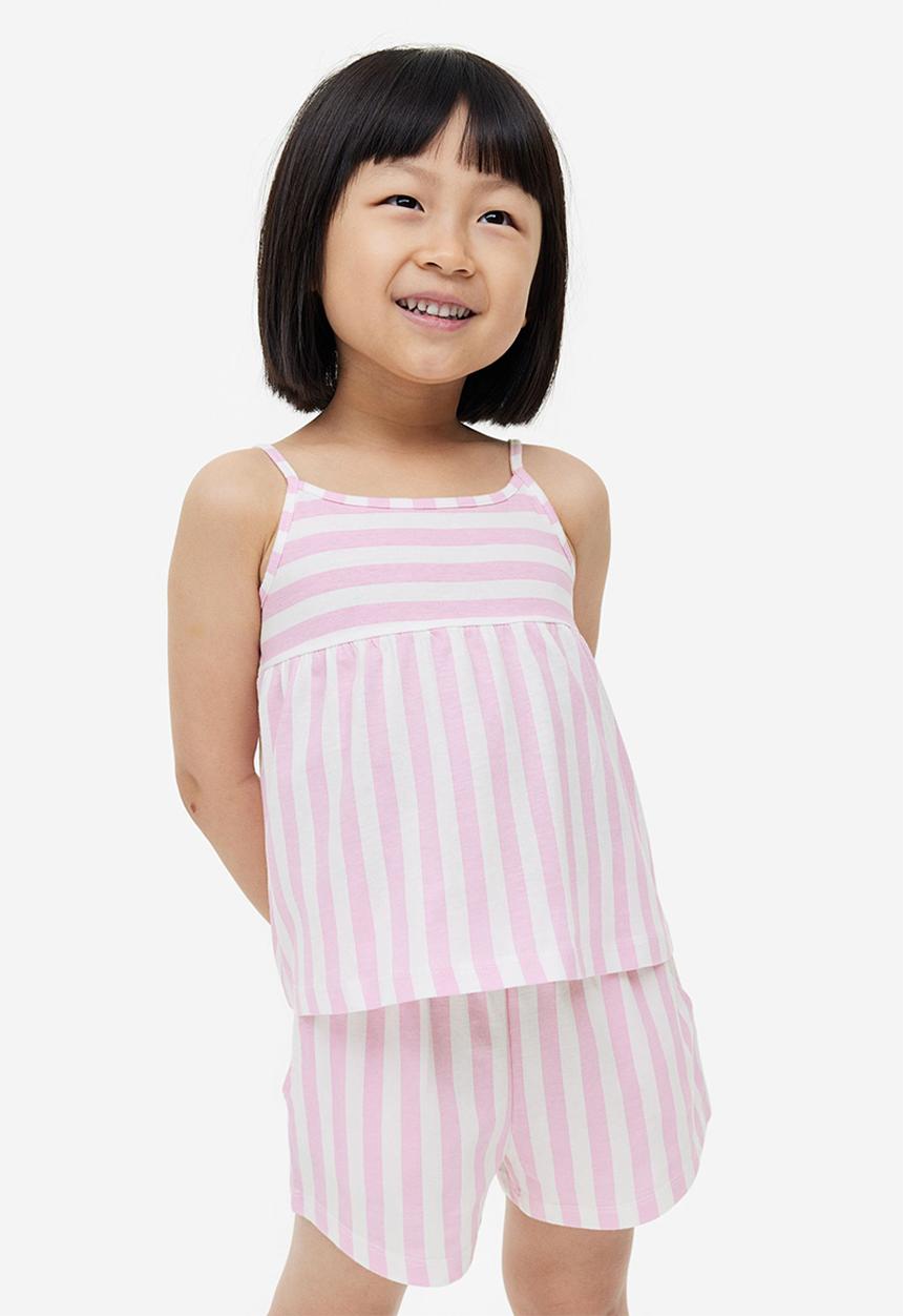 H&M - Patterned paper bag shorts - light pink striped