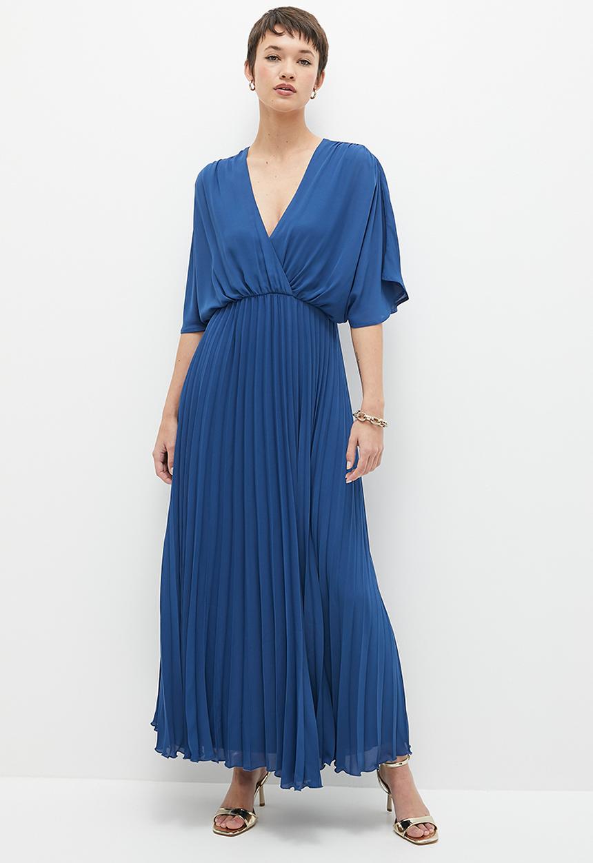 edit - Pleated fit & flare dress - blue
