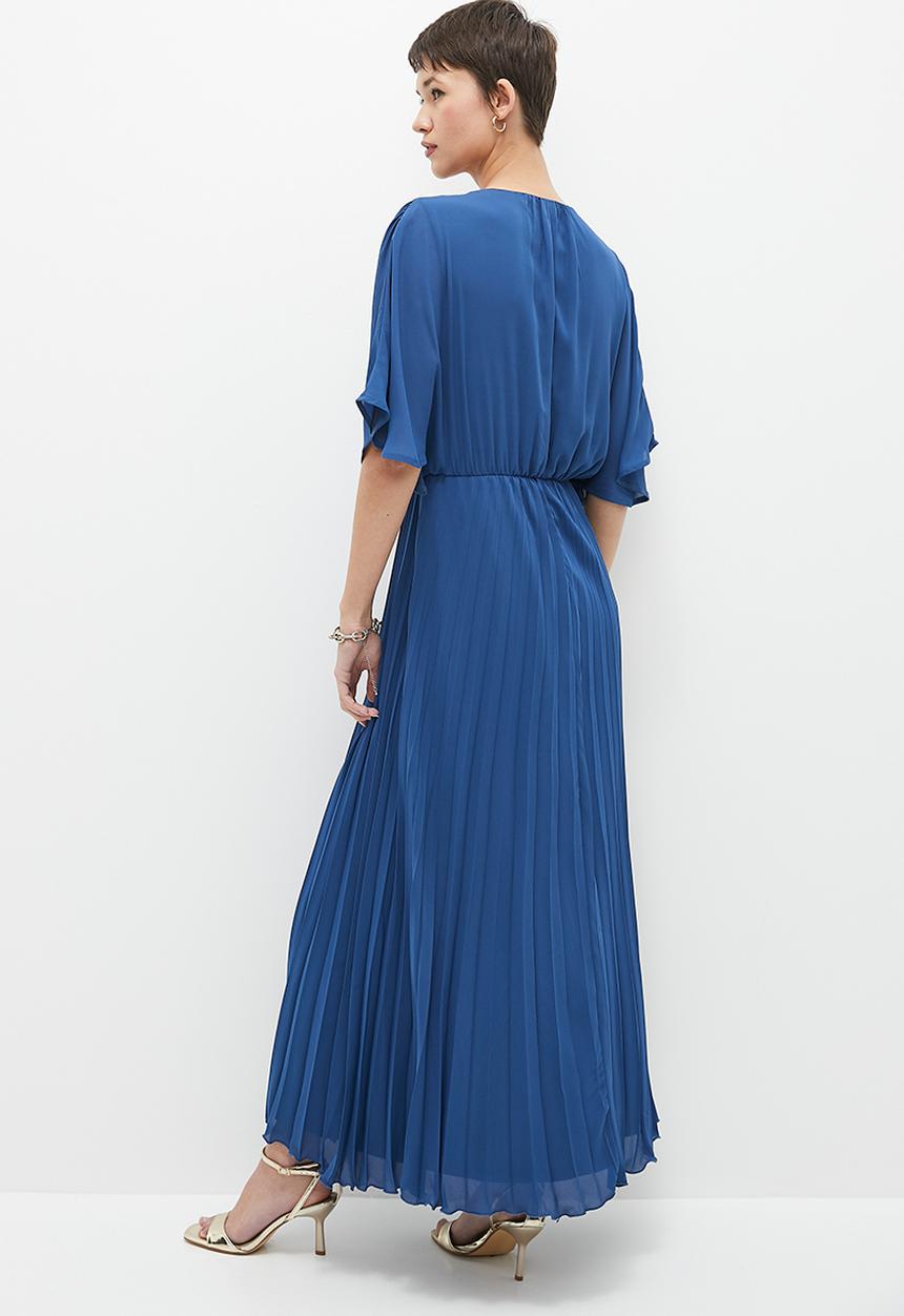 edit - Pleated fit & flare dress - blue