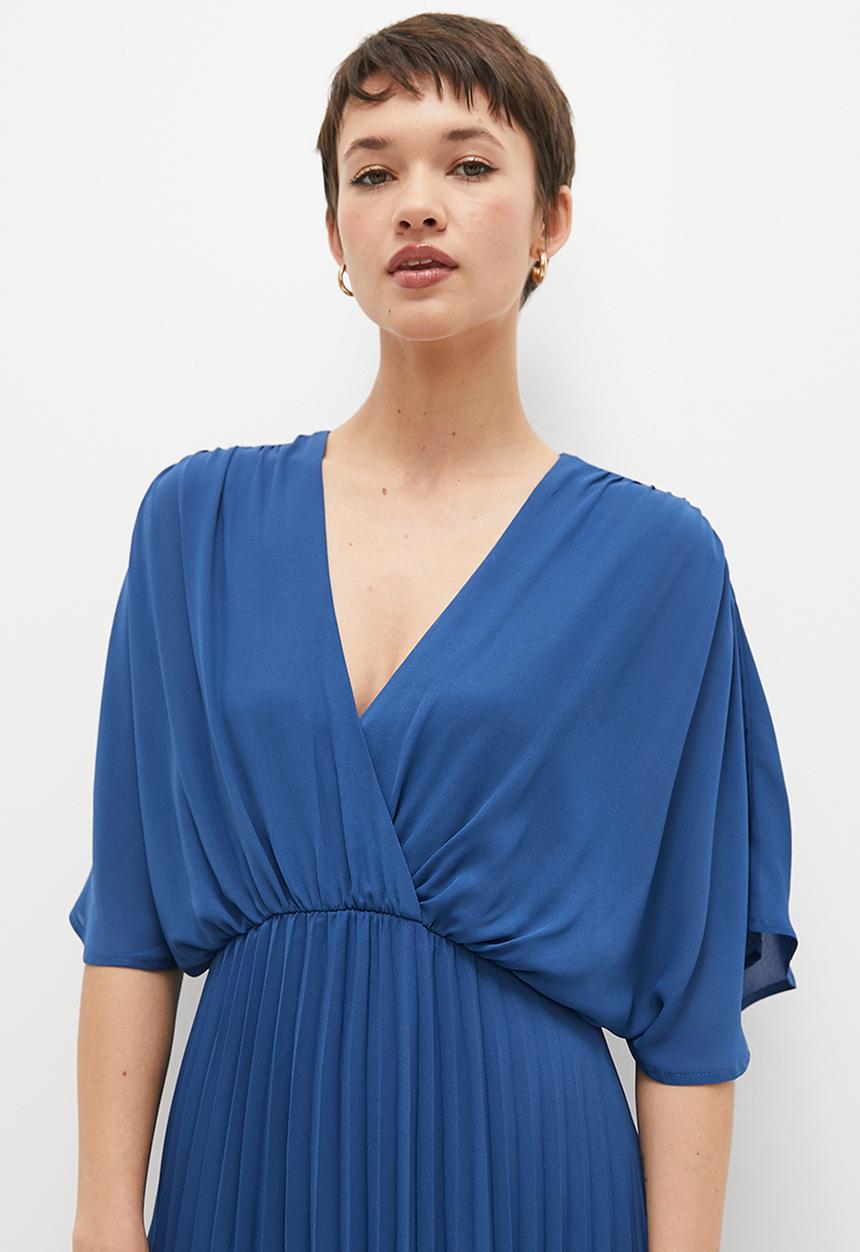 edit - Pleated fit & flare dress - blue