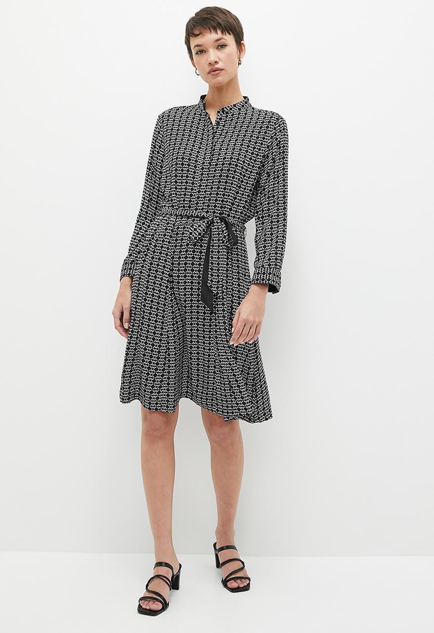POLO - Lily monogram long sleeve belted dress - black
