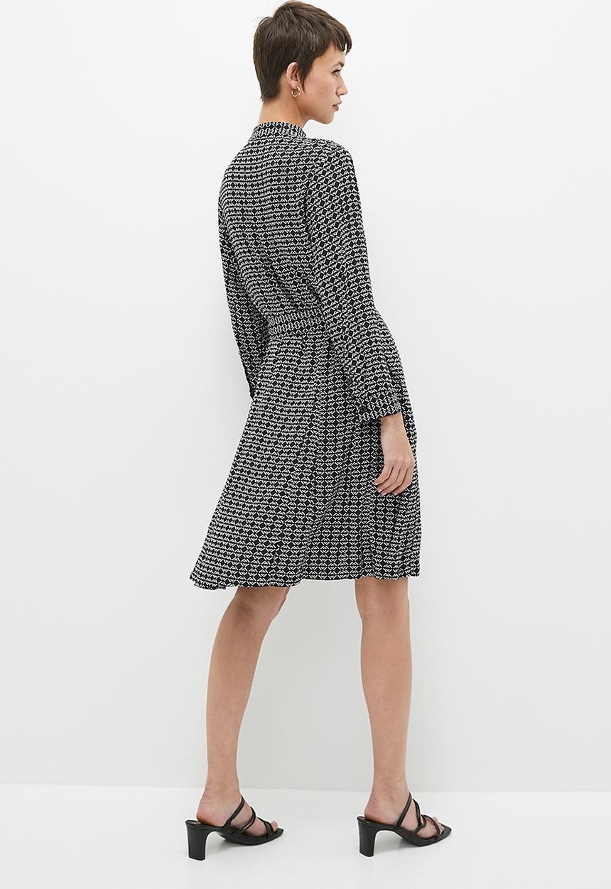 POLO - Lily monogram long sleeve belted dress - black
