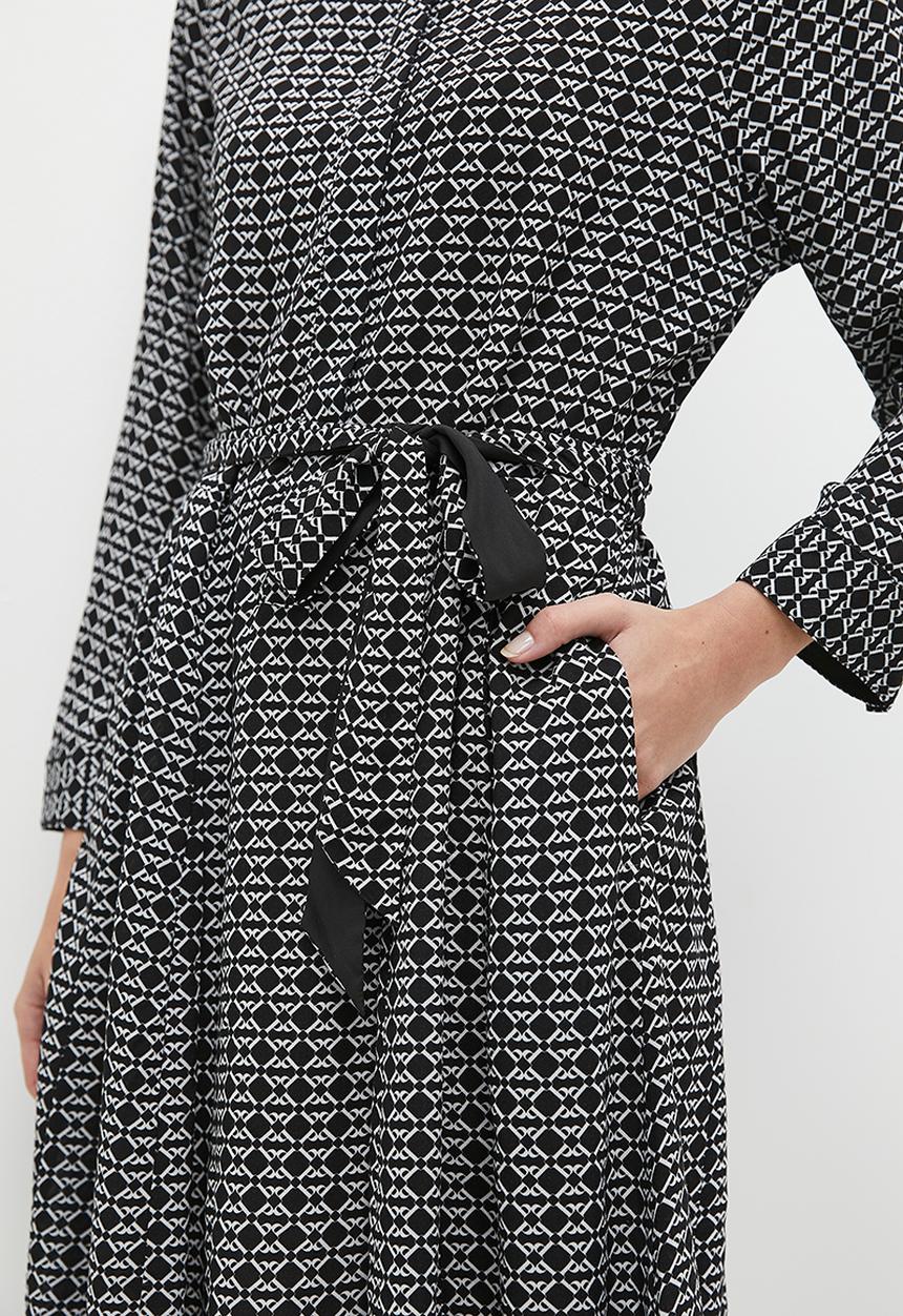 POLO - Lily monogram long sleeve belted dress - black