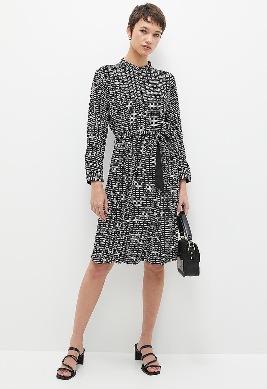 POLO - Lily monogram long sleeve belted dress - black