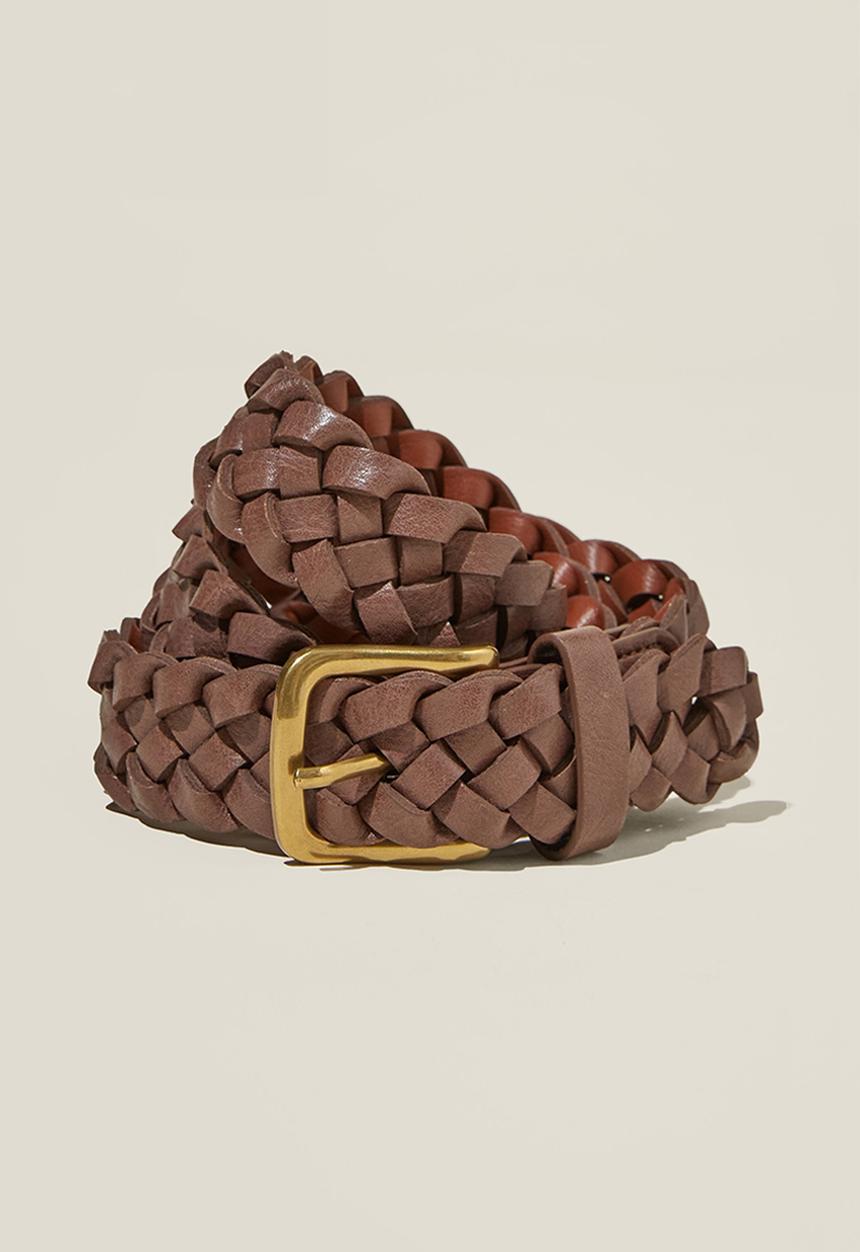 Rubi - Luiza braided weave belt - dark brown & antique gold
