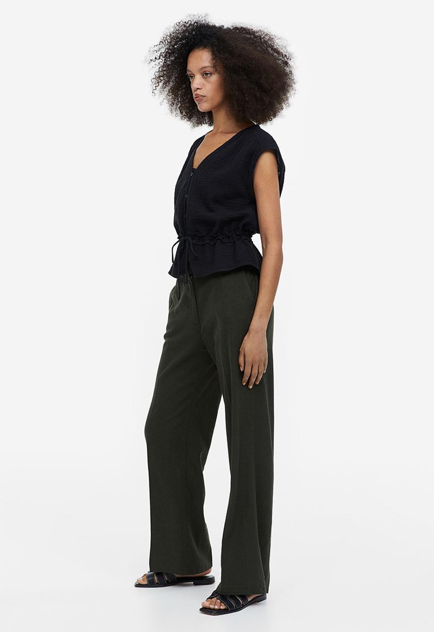 H&M - Linen-blend twill trousers - dark green