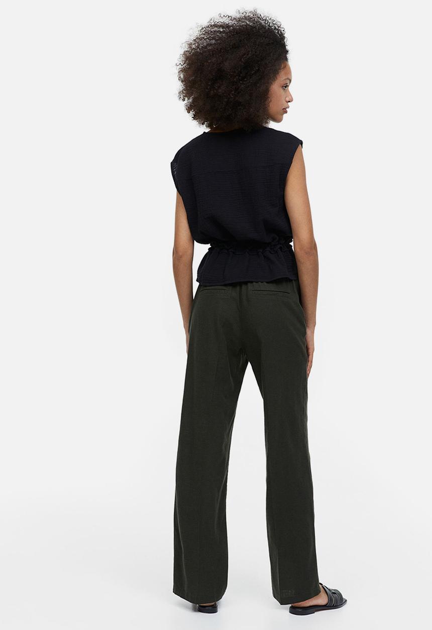 H&M - Linen-blend twill trousers - dark green