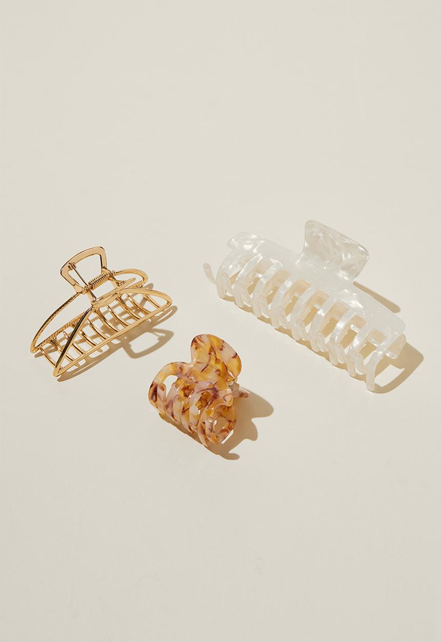 Rubi - 3 Pack hair claw - white marble & gold