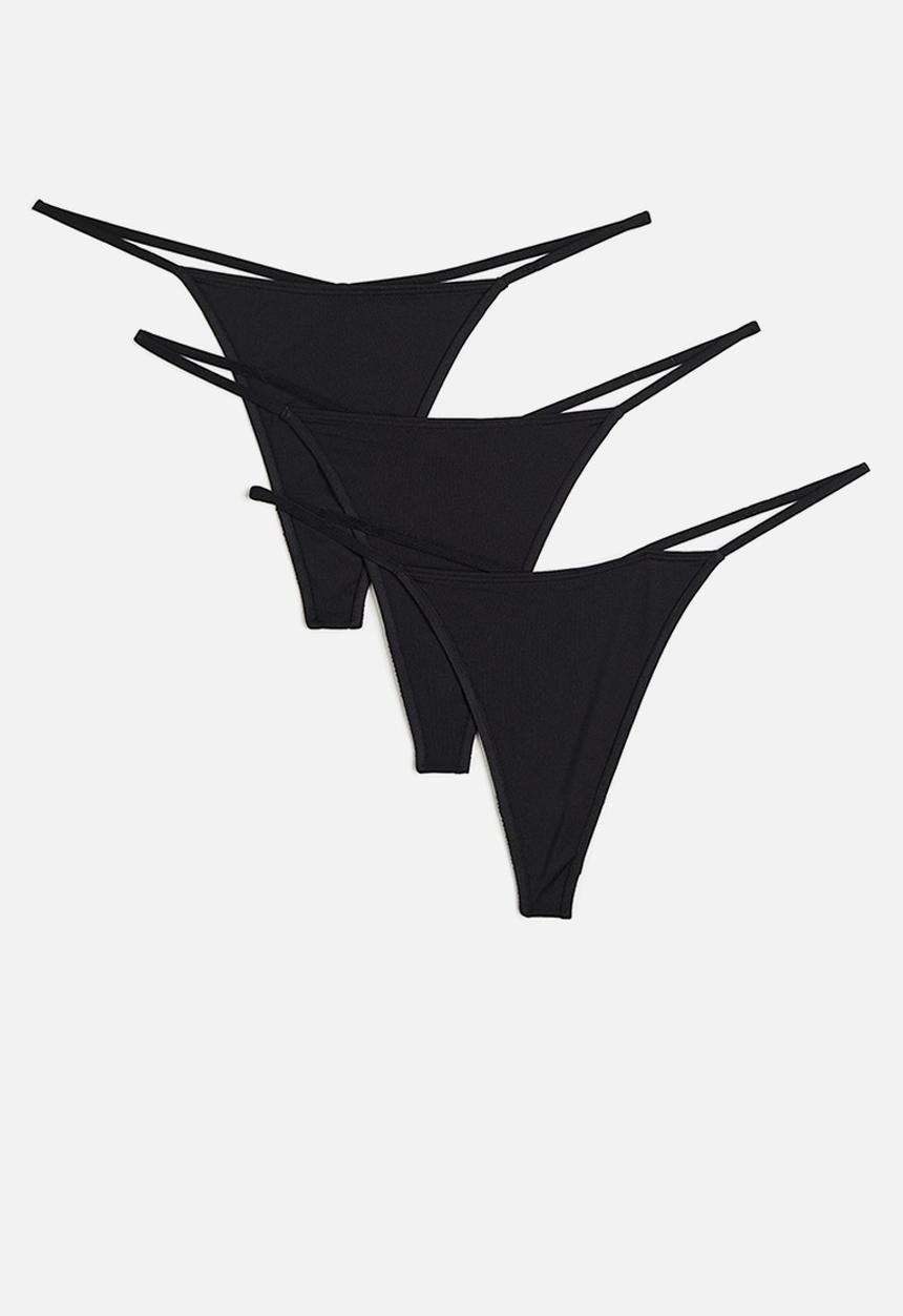 H&M - 3-Pack jersey thong briefs - black