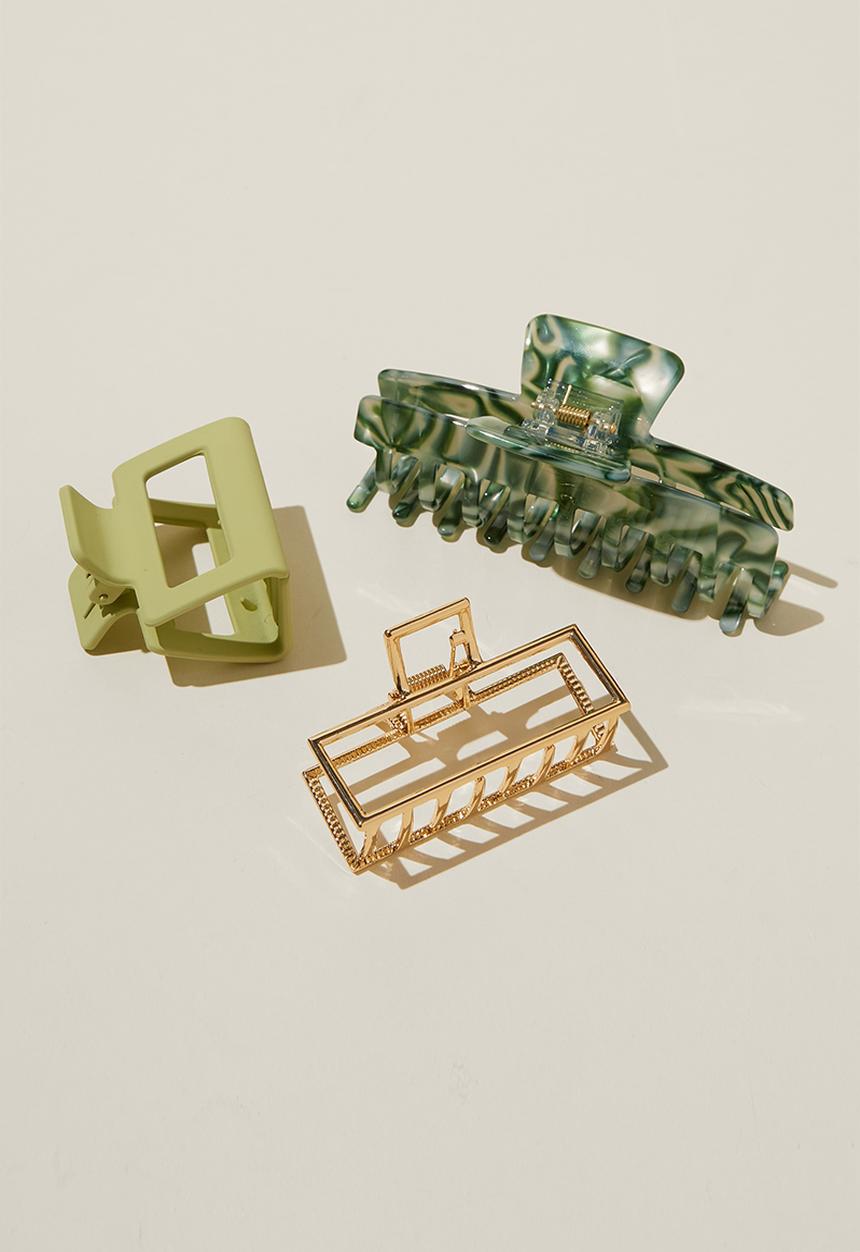 Rubi - 3 Pack hair claw - green marble & ice matcha