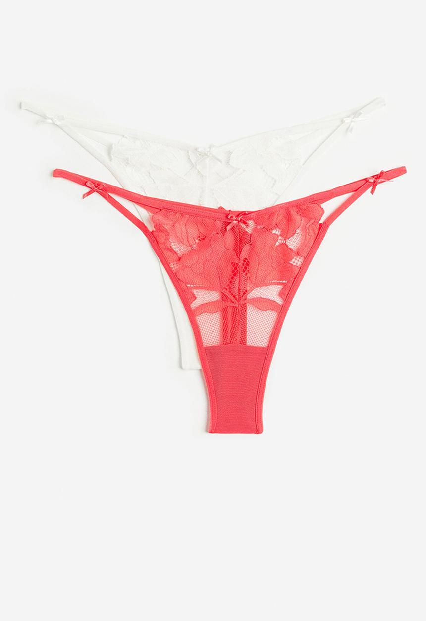H&M - 2-Pack lace thong briefs - coral & white