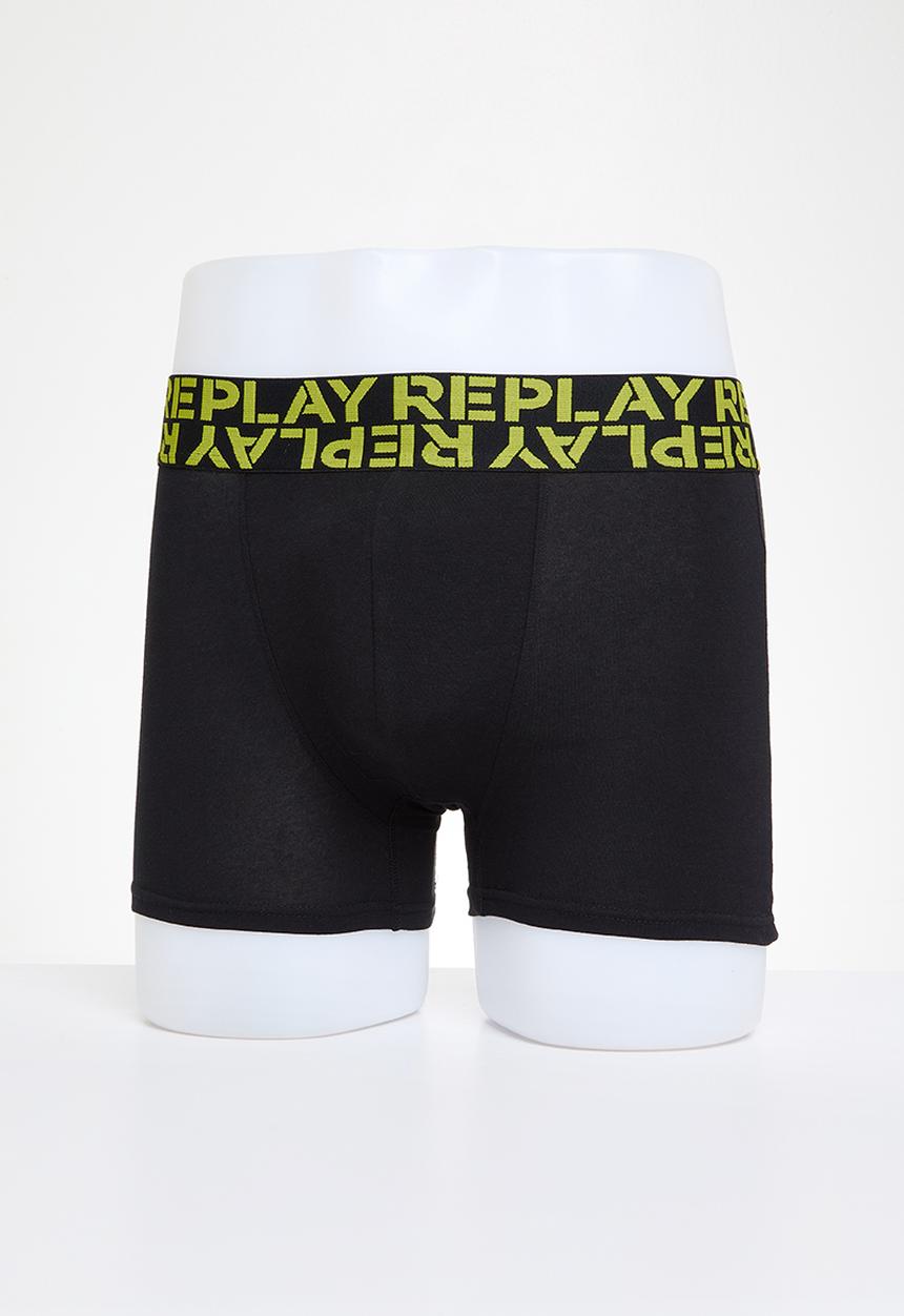 Replay - Replay boxer style cuff multilogo 2 pack - dark grey melange & black