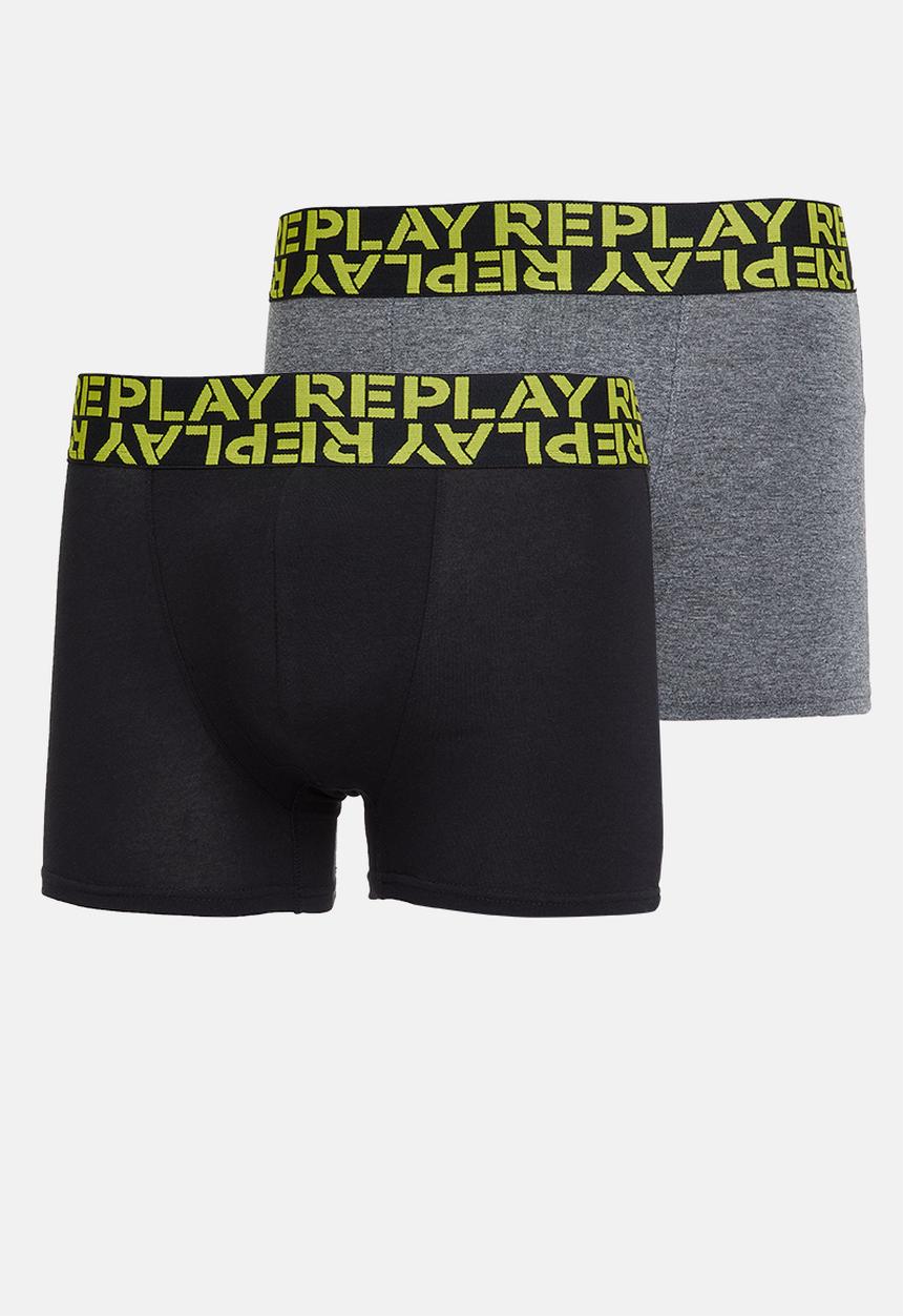 Replay - Replay boxer style cuff multilogo 2 pack - dark grey melange & black