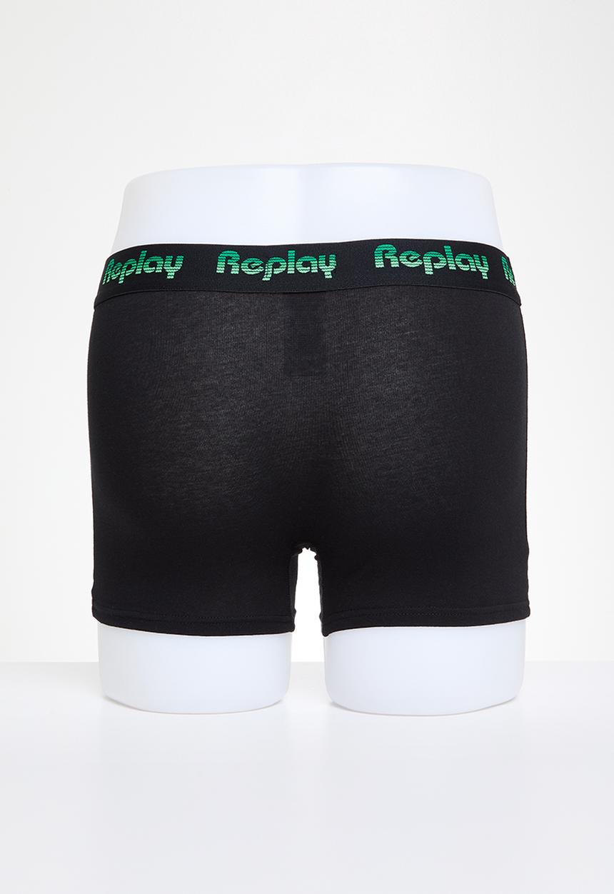 Replay - Replay boxer style 5 jacquard logo 2 pack -  black & dark grey melange