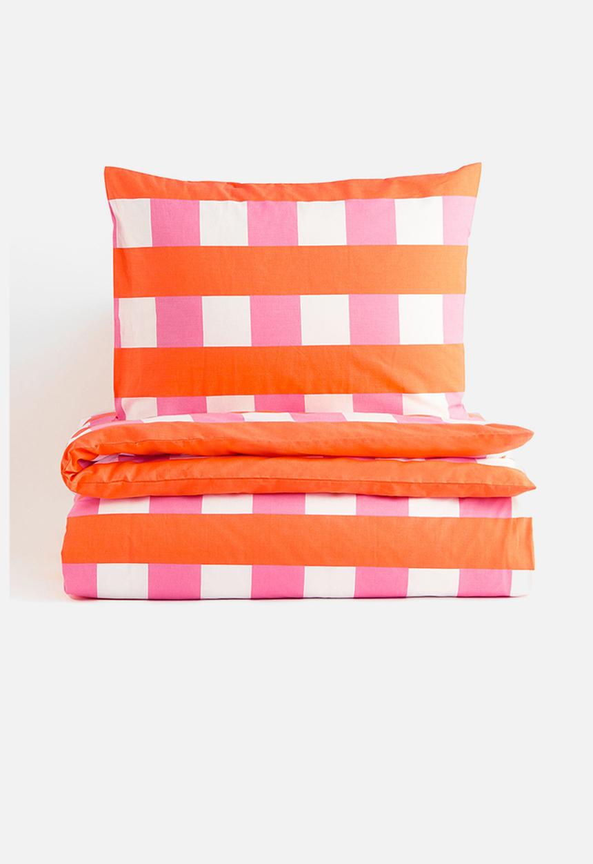 H&M - Checked single duvet cover set - orange 