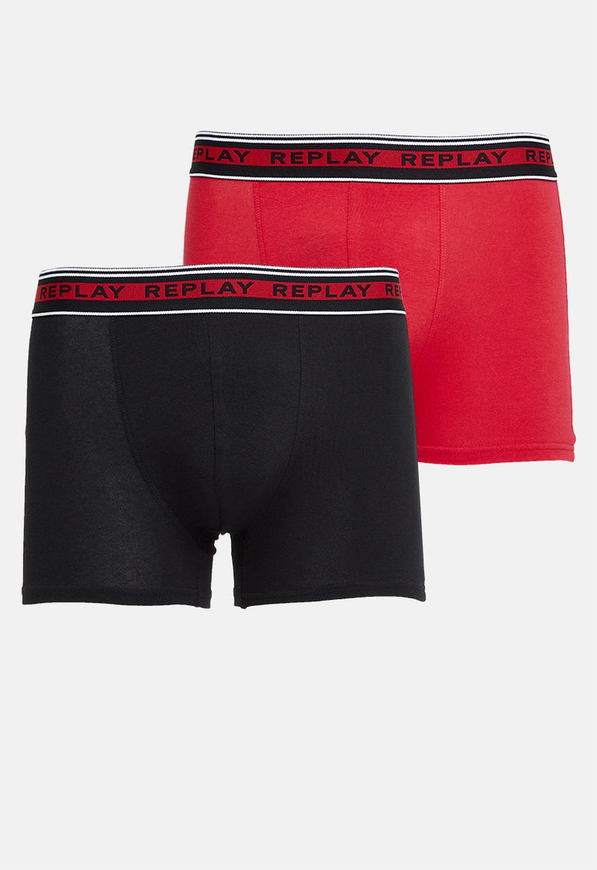 Replay - Replay boxer style 3 cuff logo & stripes 2 pack - black & red