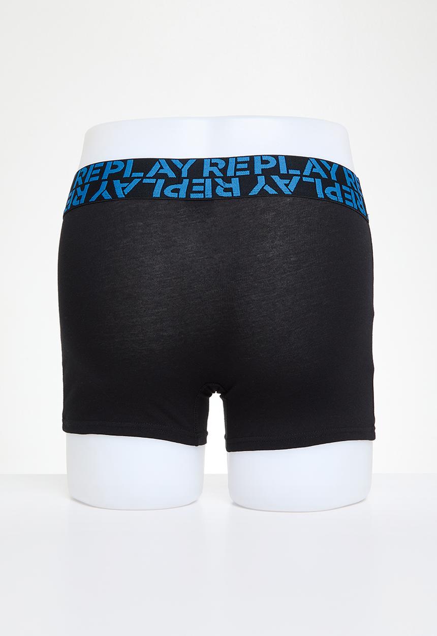 Replay - Replay boxer style multilogo 2 pack box inglese - turquoise & black