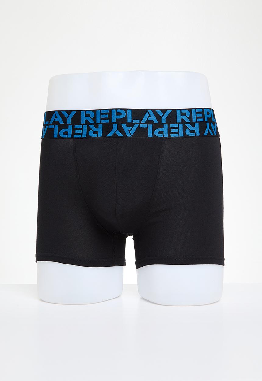 Replay - Replay boxer style multilogo 2 pack box inglese - turquoise & black