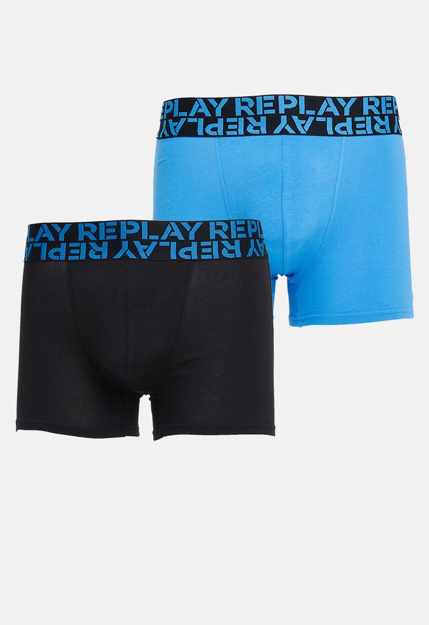 Replay - Replay boxer style multilogo 2 pack box inglese - turquoise & black