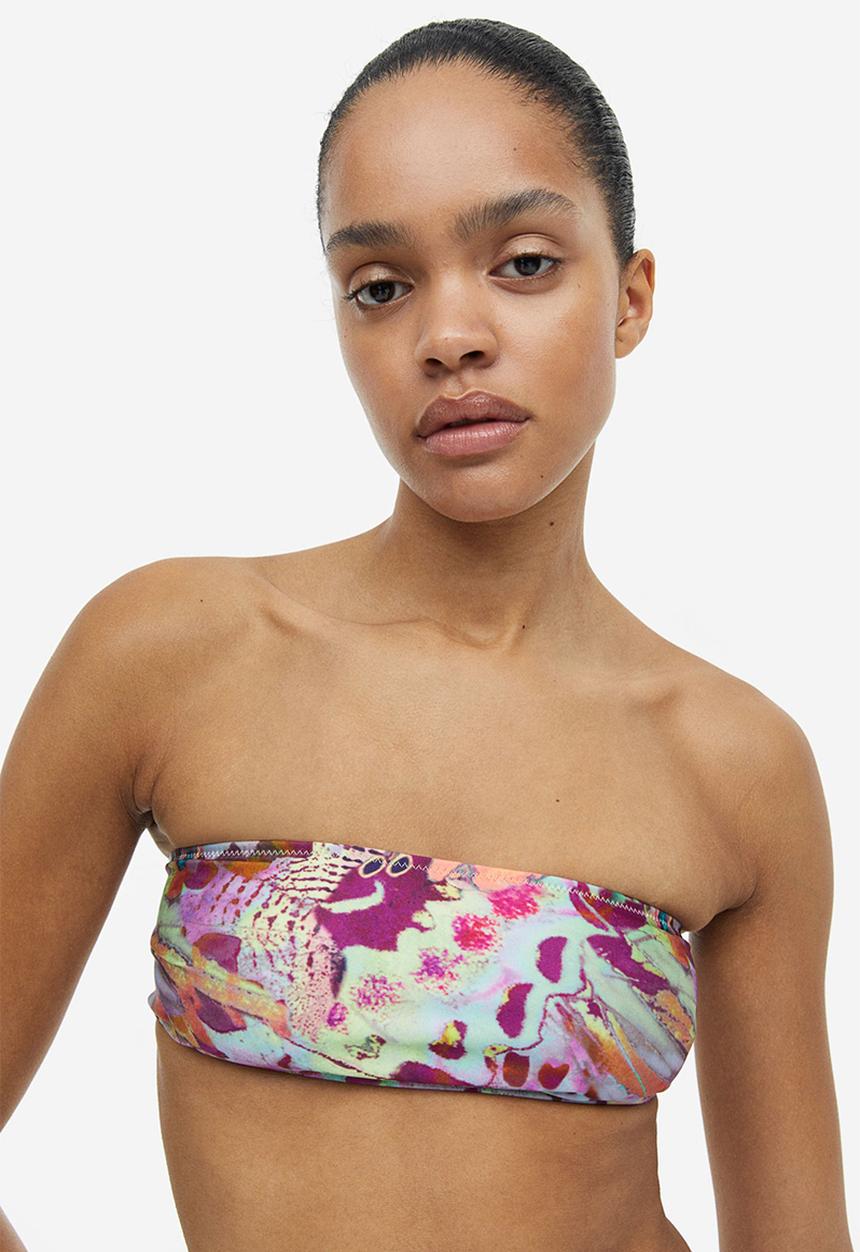 H&M - Padded bandeau bikini top - purple patterned