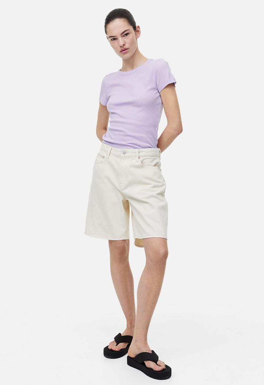 H&M - Ribbed modal-blend t-shirt - lilac 