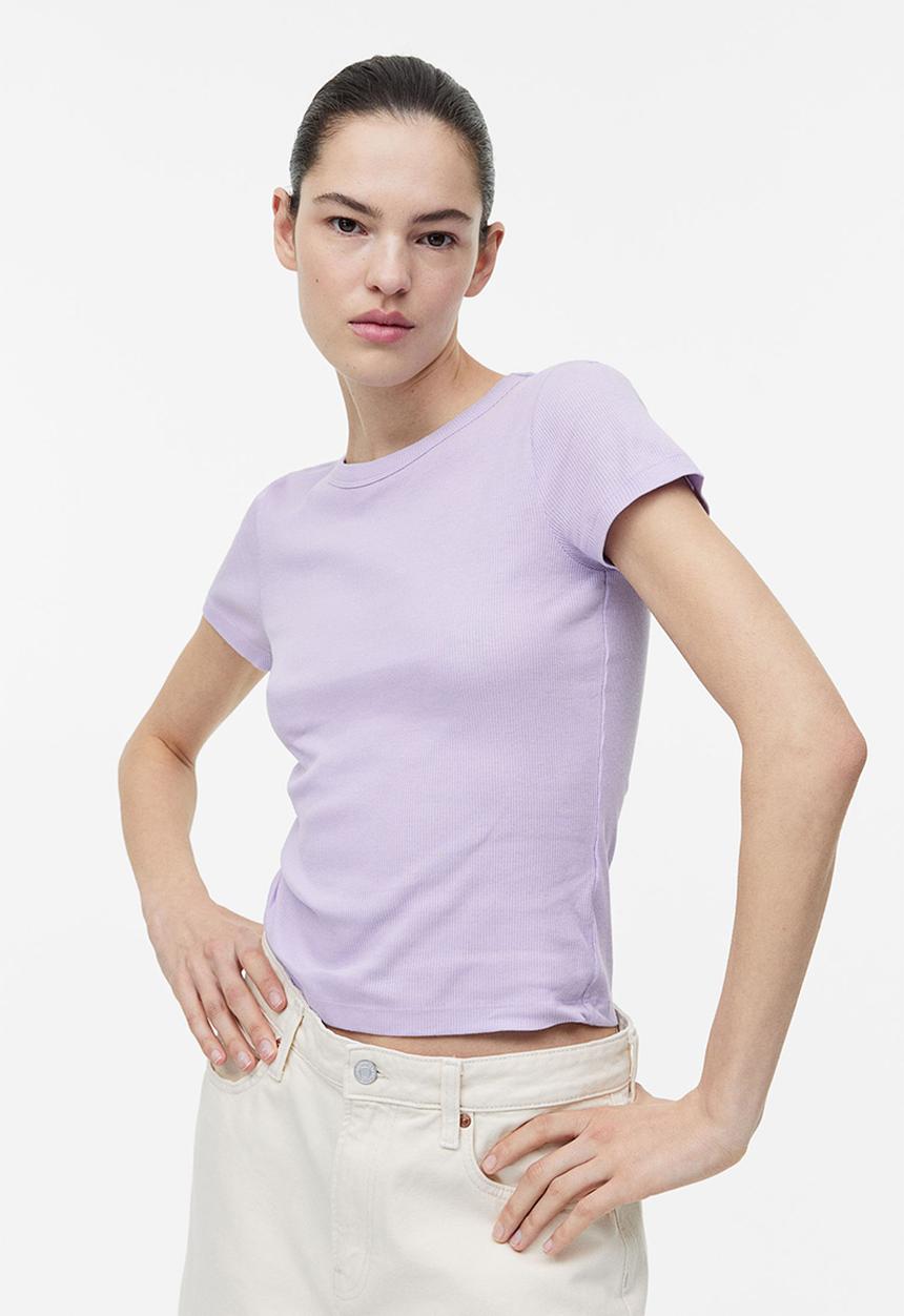 H&M - Ribbed modal-blend t-shirt - lilac 