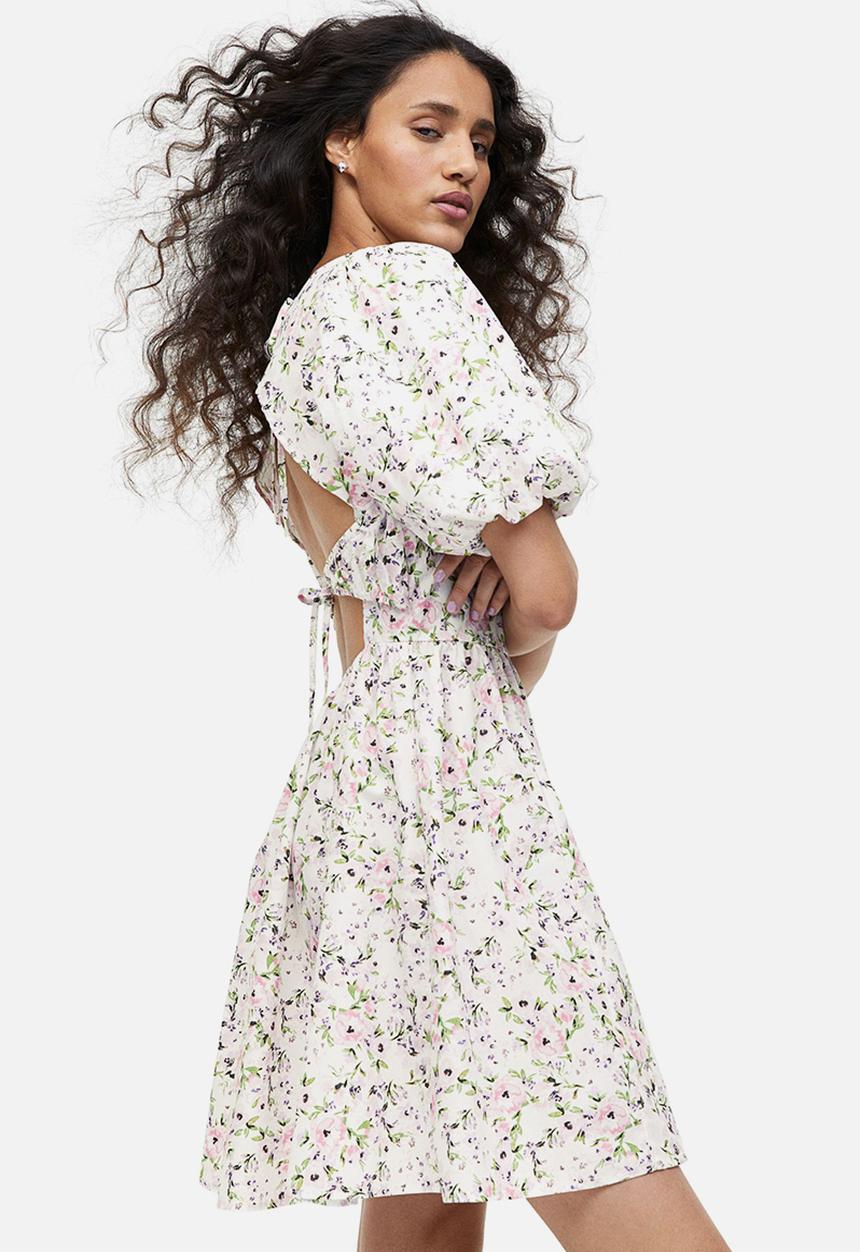 H&M - Puff-sleeved dress - white floral