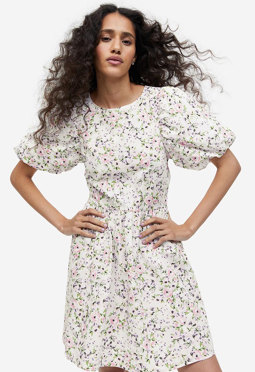 H&M - Puff-sleeved dress - white floral