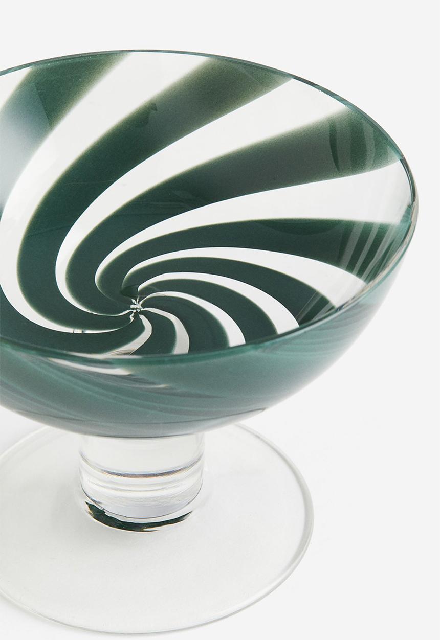 H&M - Footed dessert bowl - green striped