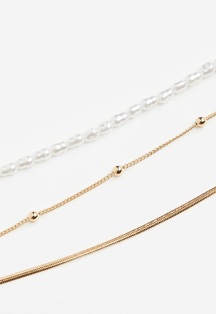 H&M - 3-Pack anklets - gold-coloured/white