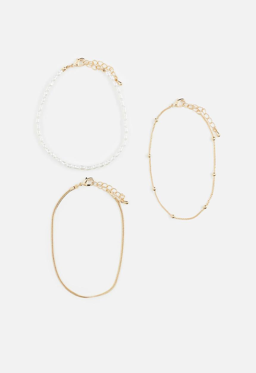 H&M - 3-Pack anklets - gold-coloured/white