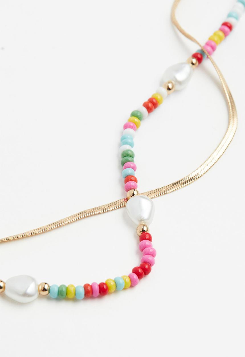 H&M - 2-Pack anklets - gold-coloured/white