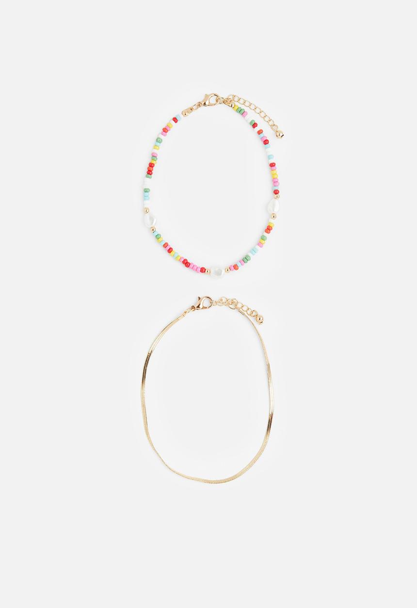 H&M - 2-Pack anklets - gold-coloured/white