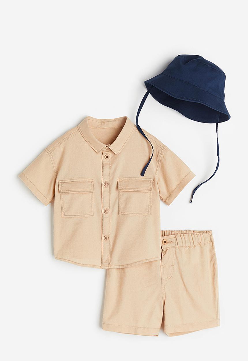 H&M - 3-piece cotton set - beige & blue 