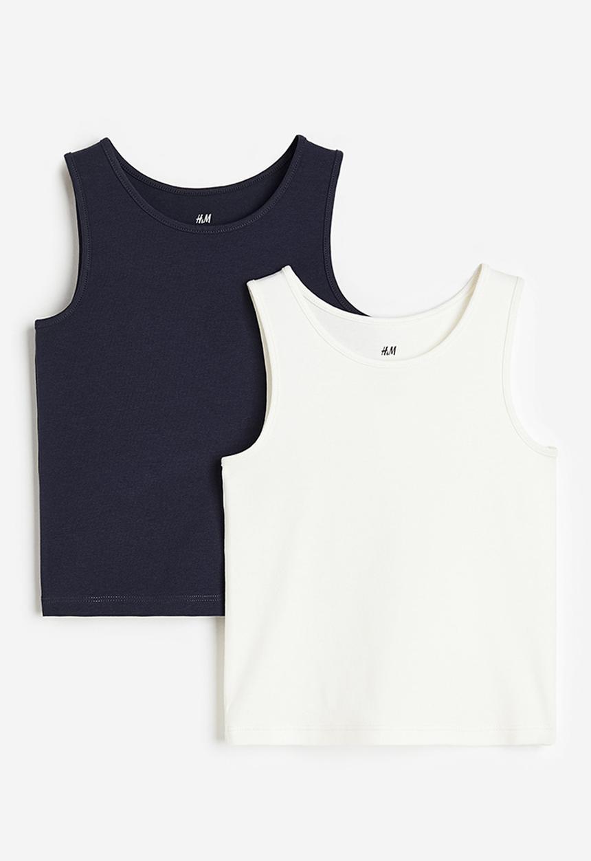 H&M - 2-pack cotton vest tops - blue & white