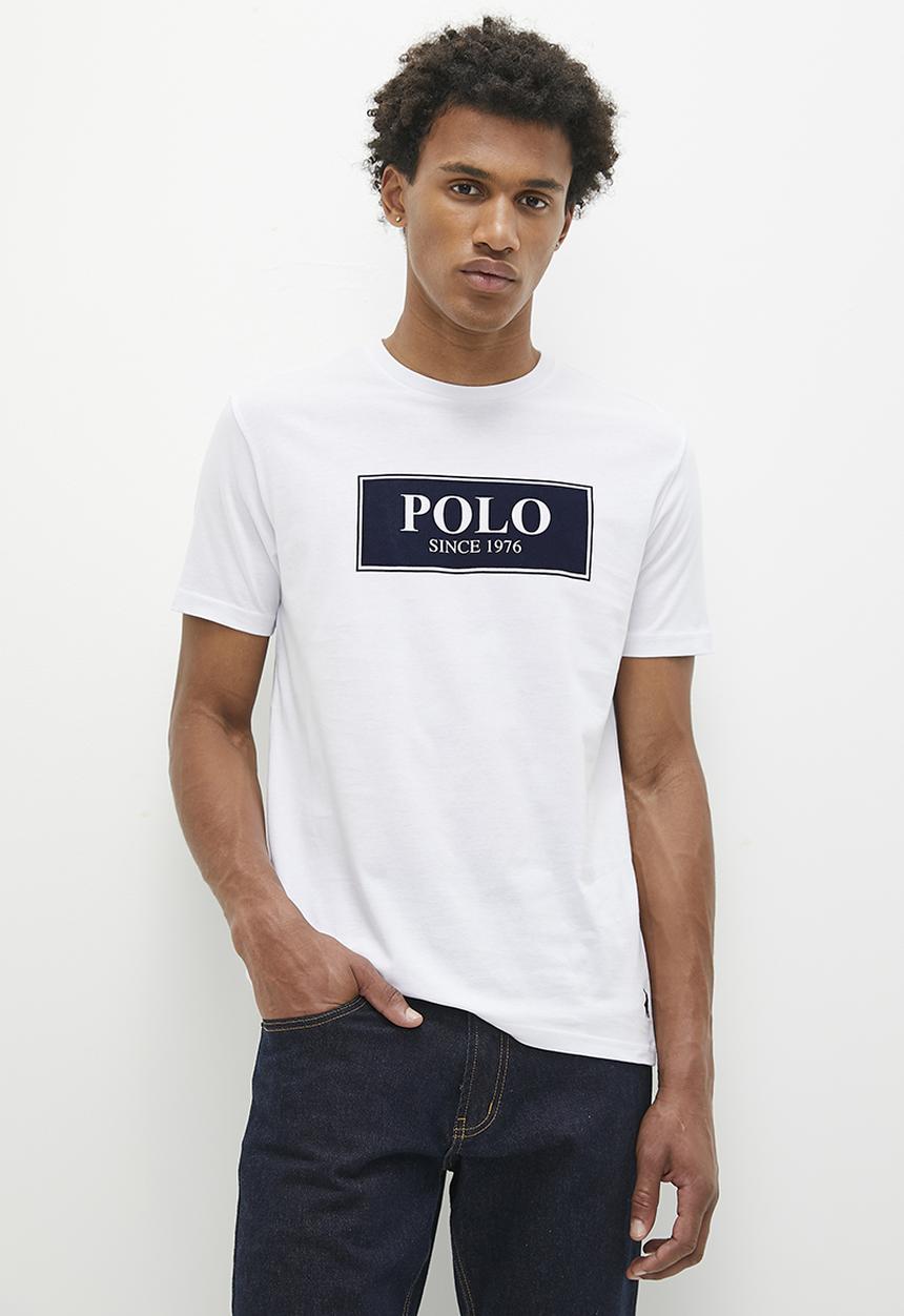 POLO - Mens short sleeve block logo tee- white