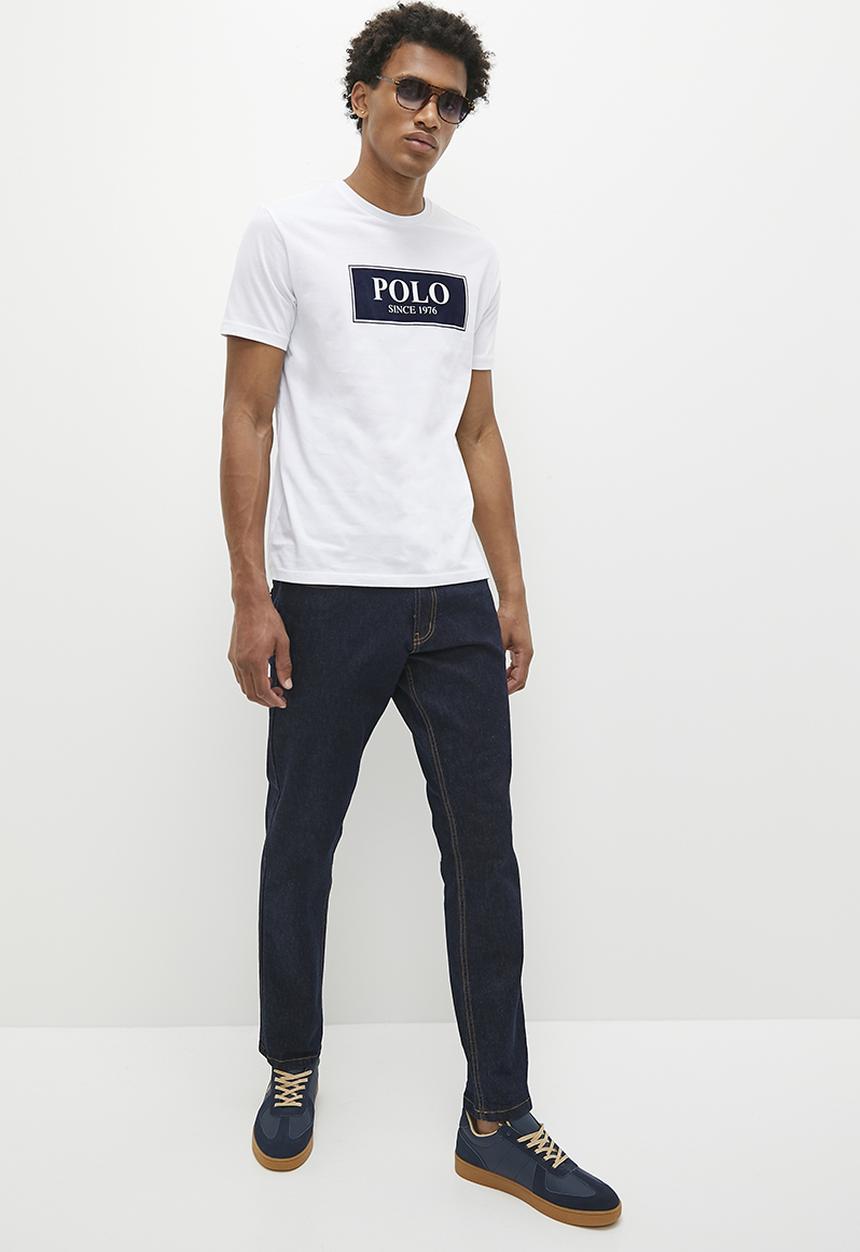 POLO - Mens short sleeve block logo tee- white